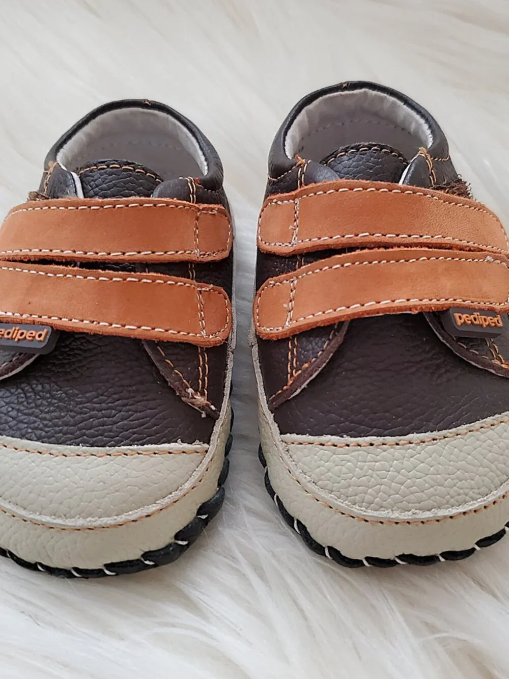 Pediped Brown Infant Leather Soft Sole Velcro Handcrafted Shoes SZ 0-6M